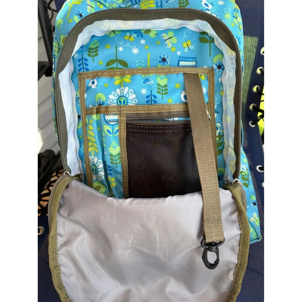 LL Bean Junior Original Book Pack Backpack Blue Floral Peace Bird Print Kids